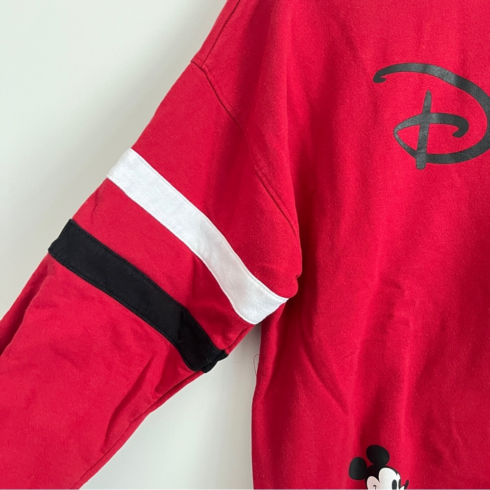 Disney Mickey Mouse Striped Sleeve Red Crewneck Sweatshirt Size Medium - Picture 4 of 9